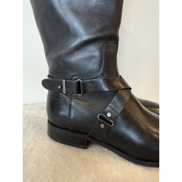 Nine West Women’s 10 Blogger Harness Riding Boots Mid Calf Black Leather Preppy - Picture 4 of 13